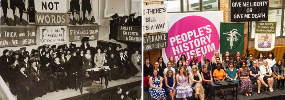 From left to right: Black Friday 1910 © Museum of London and #Black Friday 1910 opening Represent! Voices 100 Years On exhibition @ People's History Museum