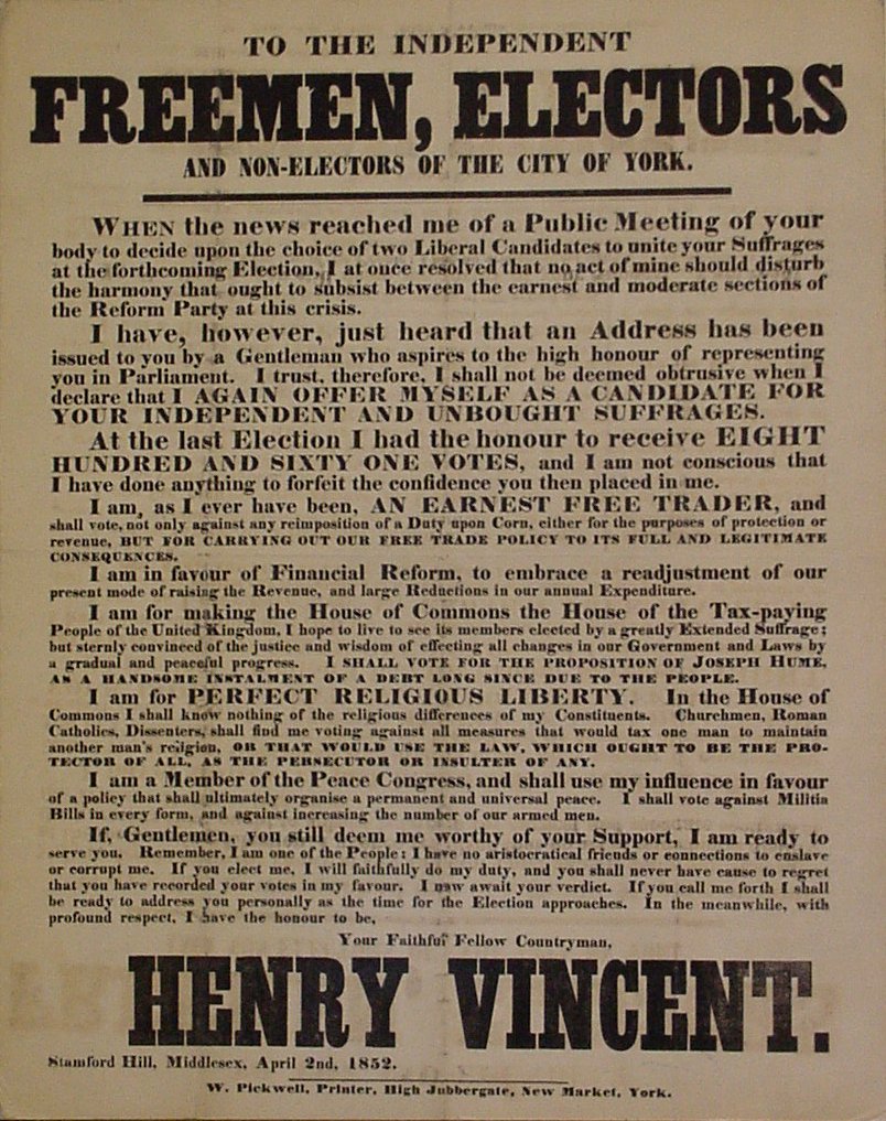 To The Independent Freemen, Electors. Henry Vincent (image/jpeg)