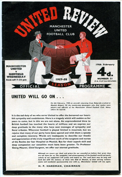 memorial programme Manchester United V Sheffield Wednesday (image/jpeg)