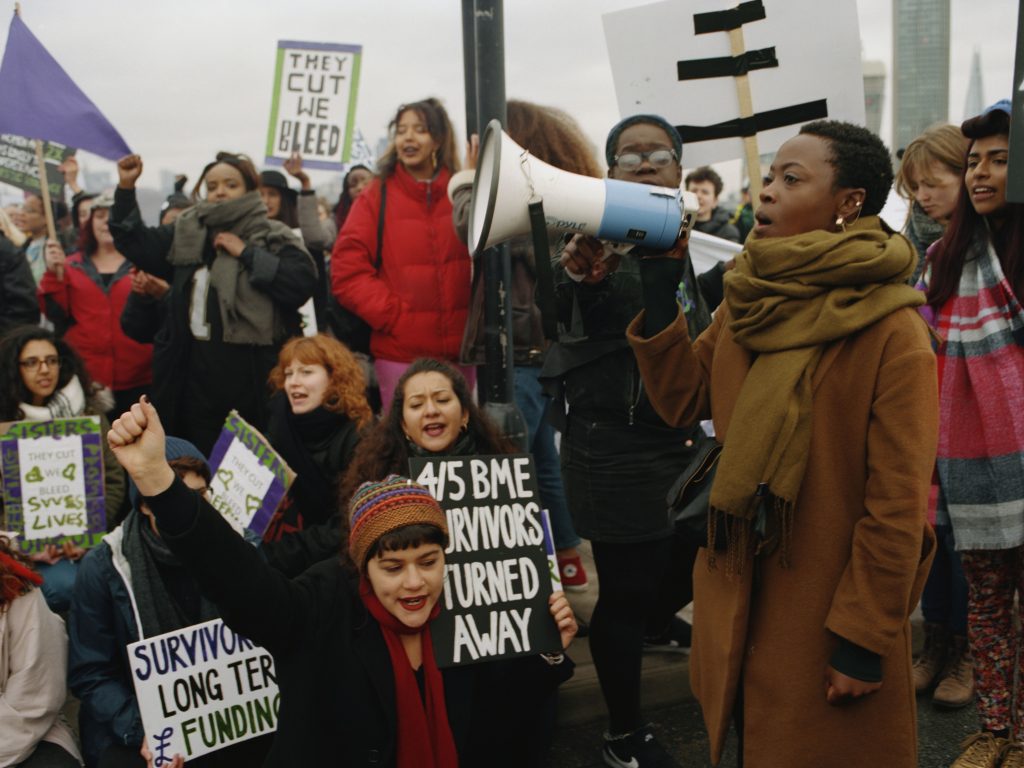 Image of Sisters Uncut protest, London, 2018 © Holly Falconer