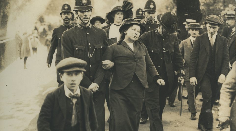 2 June 2018 - 3 February 2019, Represent! Voices 100 Years On exhibition @ People's History Museum. Suffragette arrested near Buckingham Palace, around 1914 © People’s History Museum