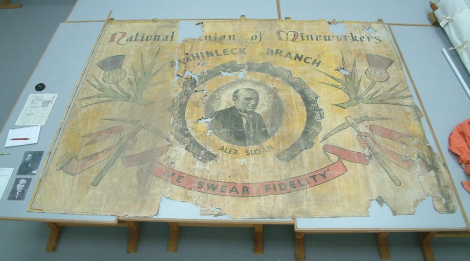 National Union of Mineworkers (NUM) Achinleck Branch banner, The Conservation Studio @ People's History Museum