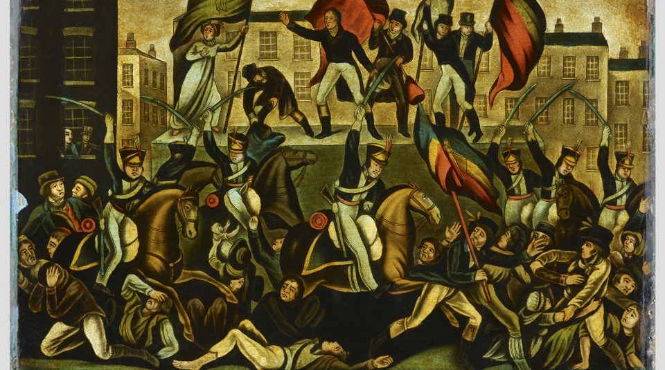 23 March 2019 - 23 February 2020, Disrupt? Peterloo and Protest exhibition @ People's History Museum. Peterloo Massacre 1819, commemorative glass