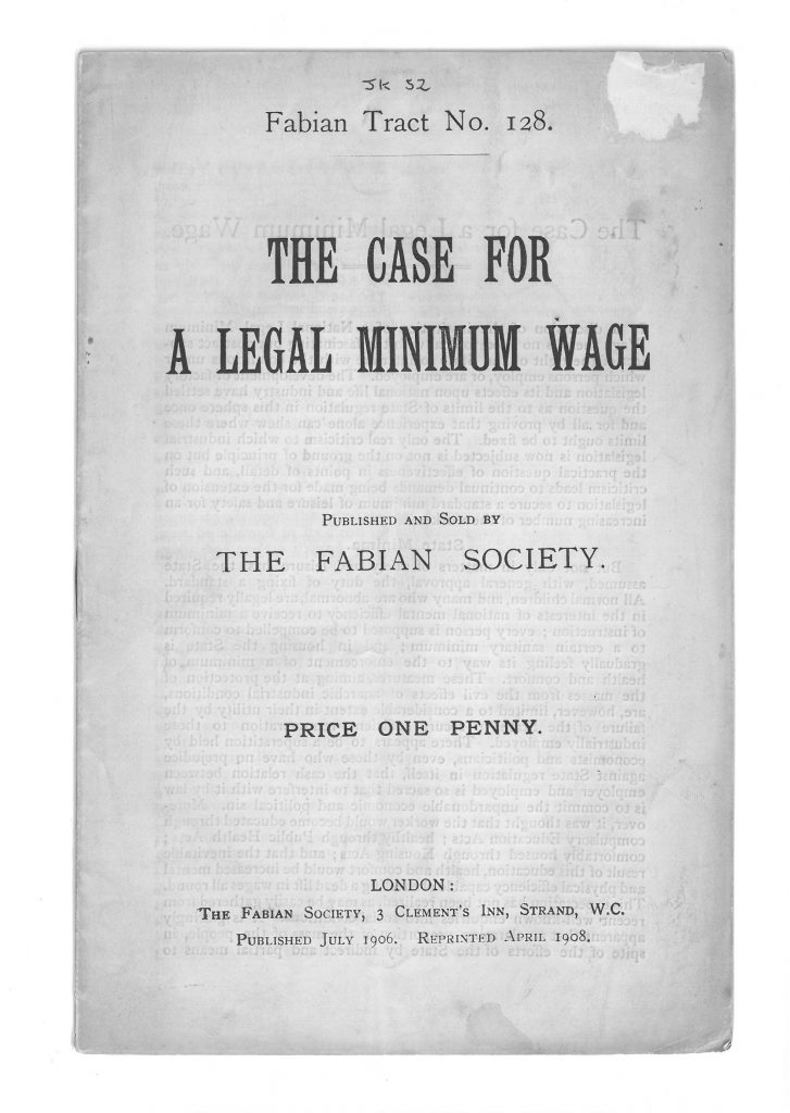 Image of The Case for a Legal Minimum Wage, The Fabian Society pamphlet, April 1908 @ People's History Museum