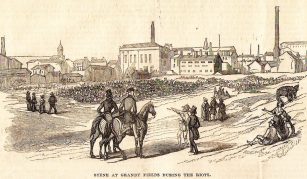 Image of 20 July - 22 September 2019, The Most Radical Street in Manchester @ People's History Museum. Illustrated London News, 27 August 1842, scene at Granby Row Fields