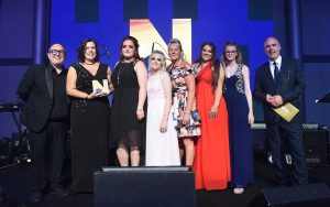 Happy and Proud project, the girls receiving the Northern Housing awards trophy in Manchester 23rd May 2019