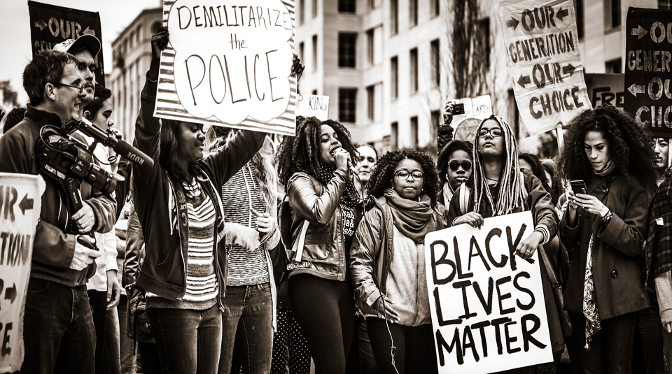 Image of 23 November 2019, Writing and Remembering Protest @ People's History Museum. Demilitarize the Police, Black Lives Matter protest, November 2015 © Johnny Silvercloud
