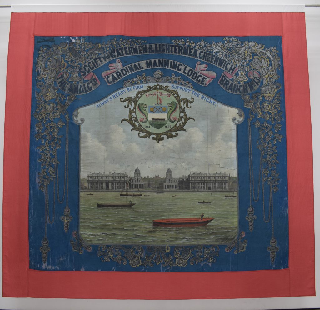 Amalgamated Society of Watermen & Lightermen Greenwich Branch No 13 Cardinal Manning Lodge banner (reverse) © People's History Museum