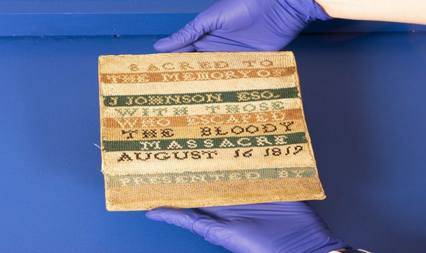 Image of Peterloo commemorative knitted sampler, date unknown © People's History Museum