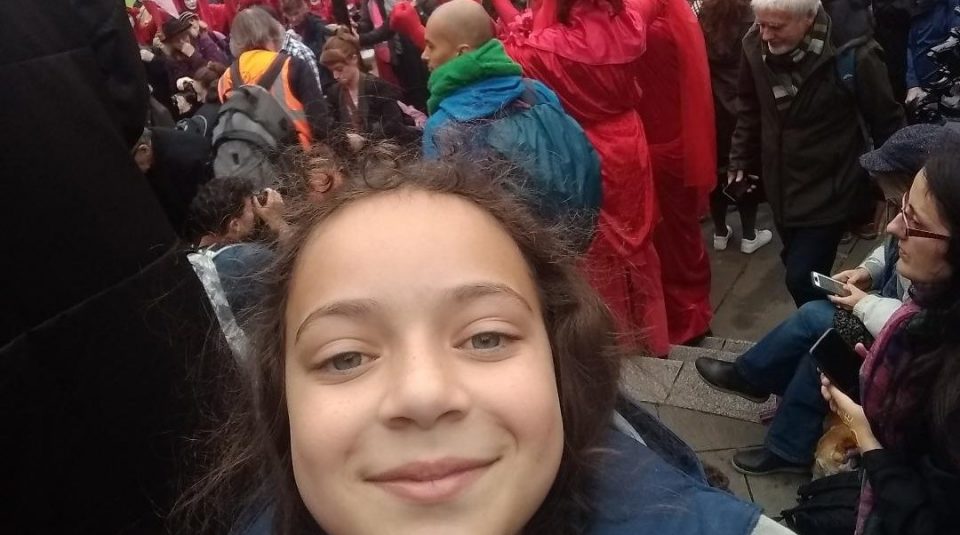 Lillia at a protest around Bank and City of London, calling for the need to end ecocide, 14 October 2019 © @lilliasworld