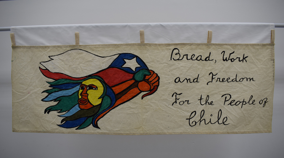 Bread, Work and Freedom for the People of Chile banner, around 1980. Image courtesy of People's History Museum