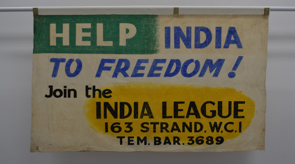 Image of Help India to Freedom! Join the India League banner, around 1930. Image courtesy of People's History Museum