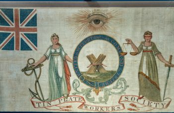 Image of Tin Plate Workers Society banner, 1821. Image courtesy of People's History Museum.