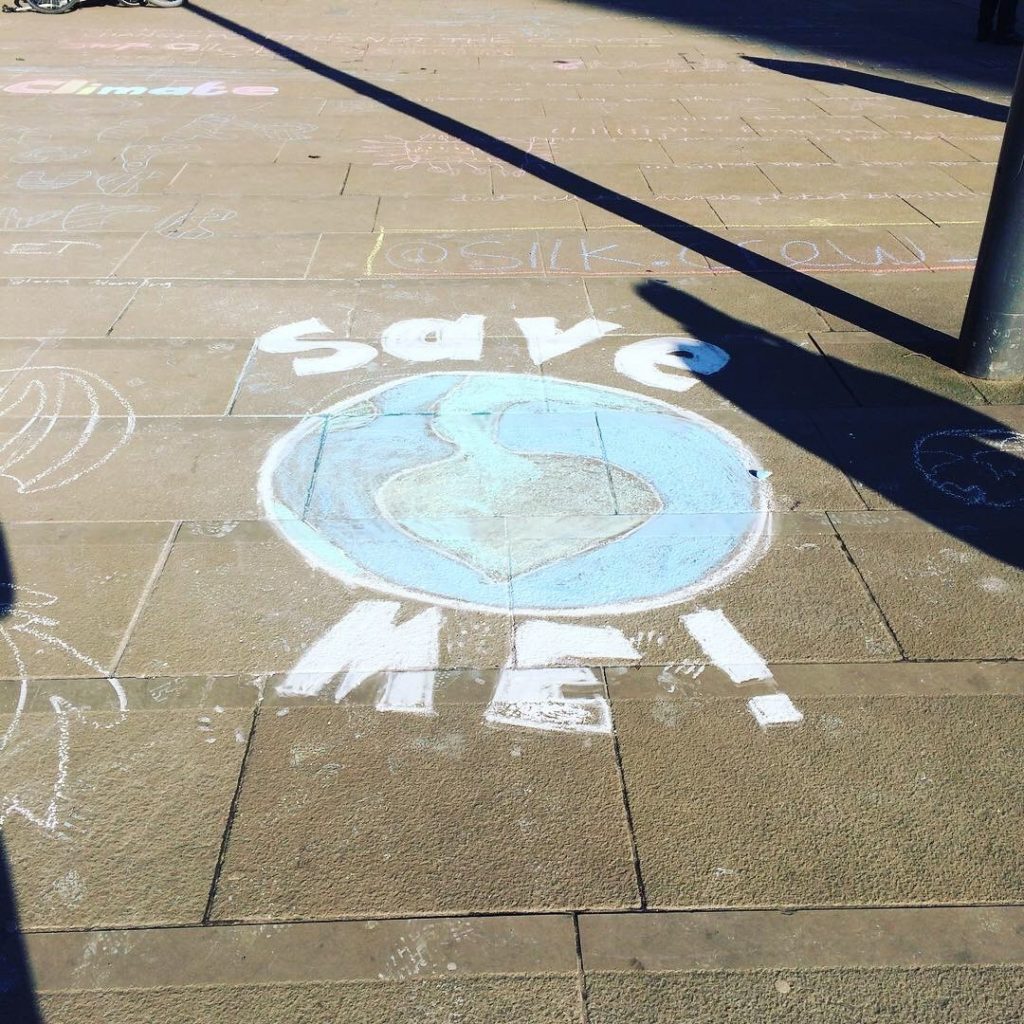 Save Me!, chalk drawing, schools strike for climate, Manchester, 15 February 2019 © People's History Museum