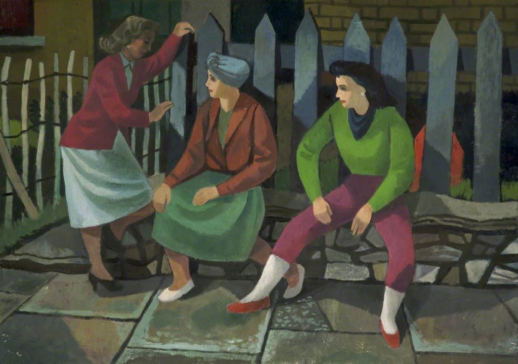 Three Women Talking painting by Cliff Rowe, date unknown © People’s History Museum