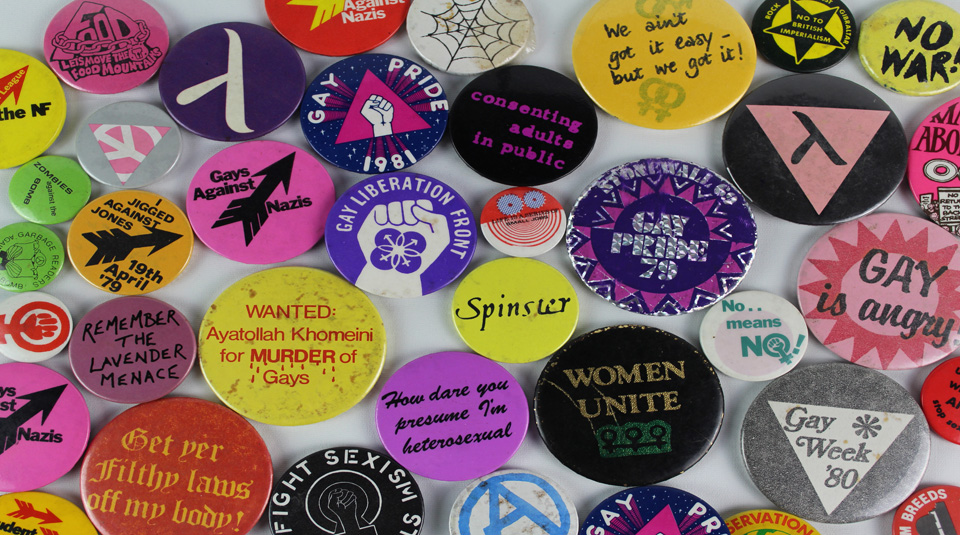 Image of LGBT+ badge collection at People's History Museum