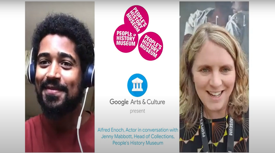 Image of Left to right Alfred Enoch and PHM's Jenny Mabbott virtual Google Art for Two tour at People's History Museum