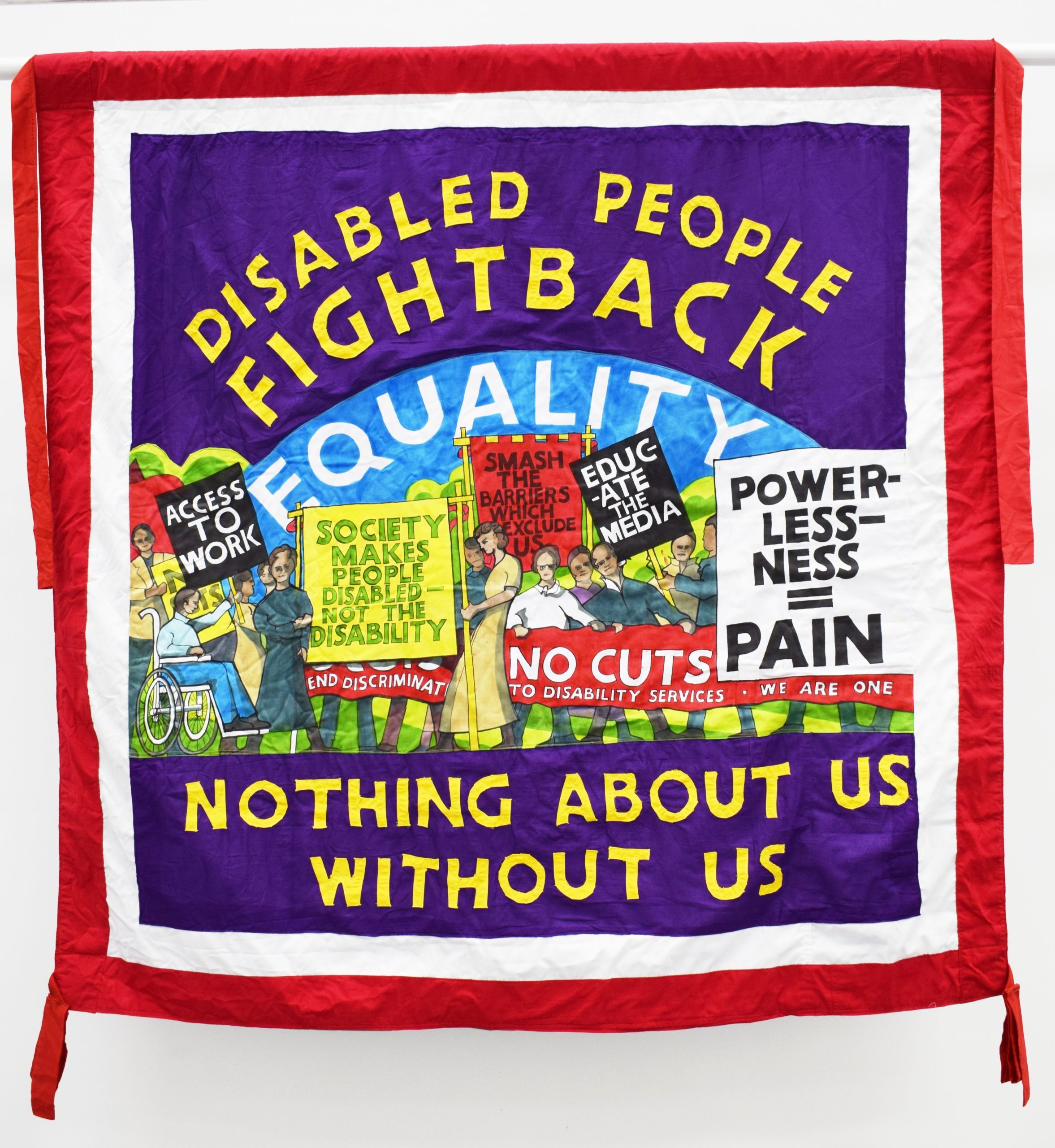 Disabled People Fight Back banner by Ed Hall, Manchester, 2015 © Greater Manchester Coalition of Disabled People.