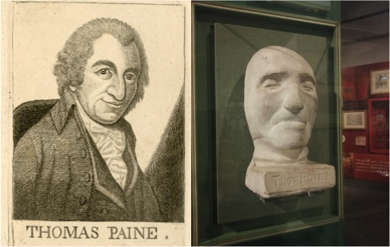 Left to right Thomas Paine etched print by John Kay (after George Romney), 1801 & Thomas Paine’s death mask, 1809, Images courtesy of People's History Museum