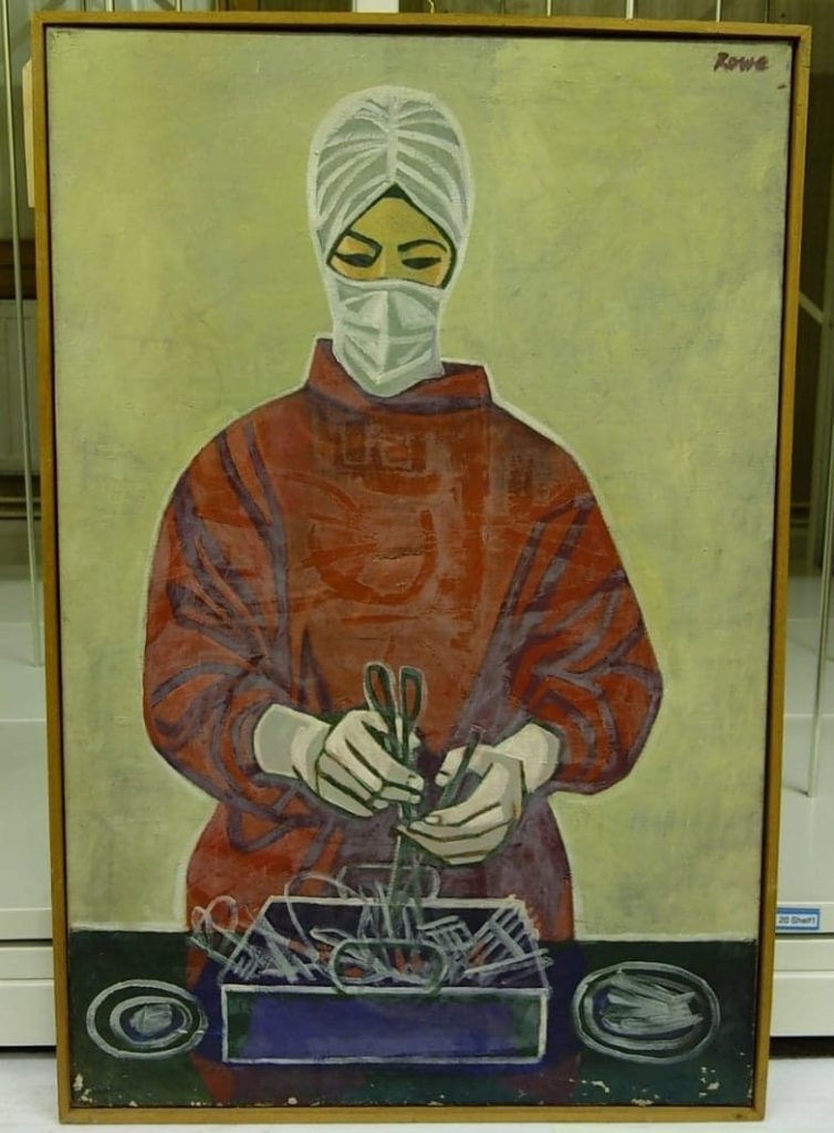 Operating Theatre Nurse, painting by Cliff Rowe, date unknown. Image courtesy of People's History Museum