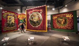 Image of 'the big three' banners display area in the Banners section of Main Gallery Two at People's History Museum.