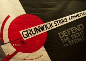 Grunwick Strike Committee, Defend the Right to Strike banner, 1976. Image courtesy of People's History Museum