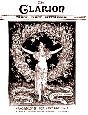 Image of A Garland for May, 1895, Walter Crane. Front page of The Clarion. Image courtesy of People's History Museum