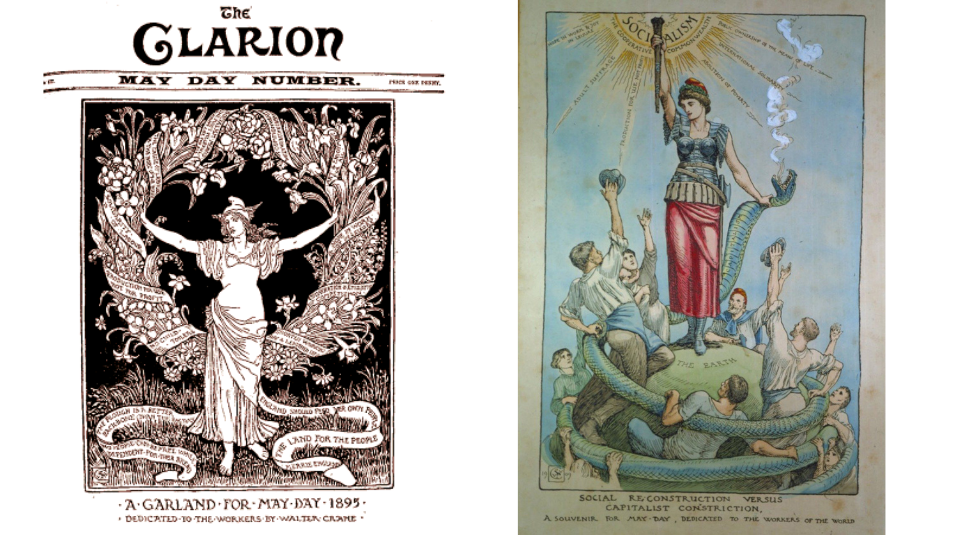 Left to Right A Garland for May , 1895 & Social Reconstruction versus Capitalist Constriction, 1909 both by Walter Crane. Images courtesy People's History Museum