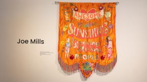 Awesome Rainbow Sunshine Grooving Moving People textile by Joe Mills, 2022. Image credit Rachel Bywater Photography