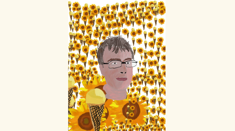 Self Portrait with Sunflowers digital drawing by Michael Nash, 2021