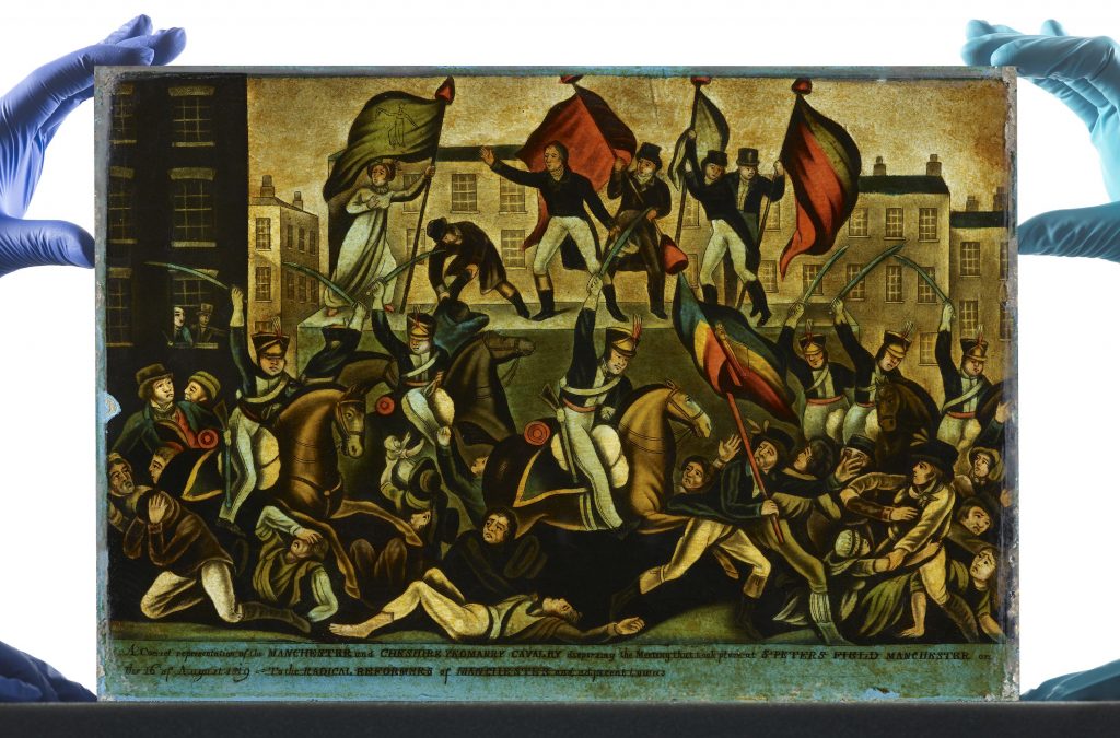 Image of Peterloo Massacre 1819, commemorative glass, date unknown. Image courtesy of People's History Museum.