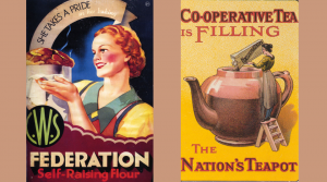 Left to right - CWS Federation self raising flour advert, 1930s & Co operative advert, date unknown