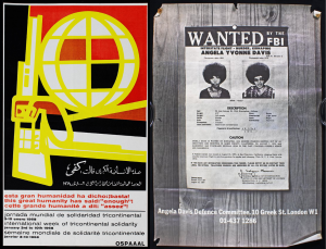 Left to right: International Week of tricontinental solidarity, around 1968. Angela Davis Defence Committee poster, 1971.