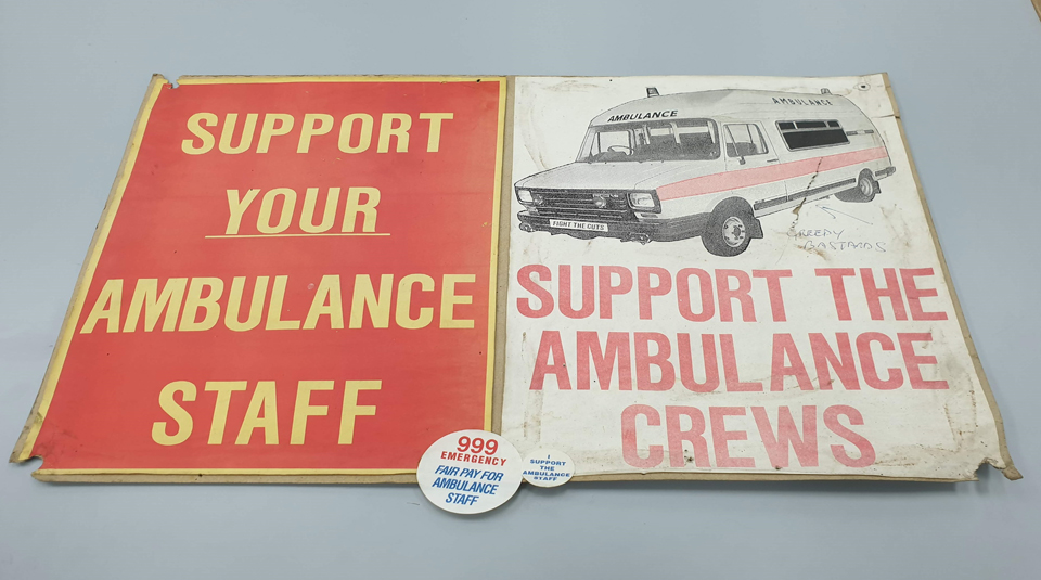 Image of Support the ambulance staff and crews posters, 1989 to 1990. Image courtesy of People’s History Museum