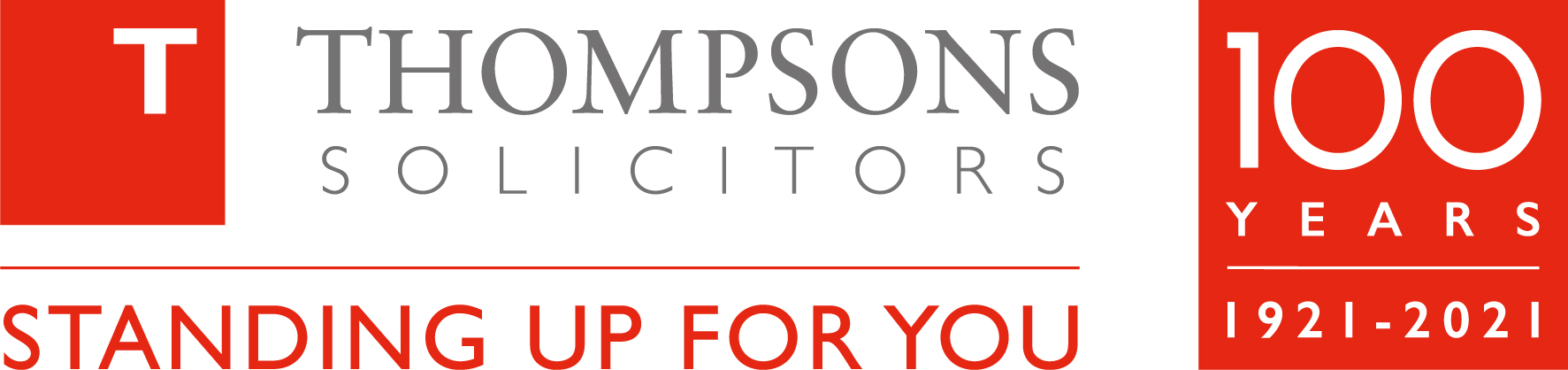 Thompsons Solicitors 100 years logo.