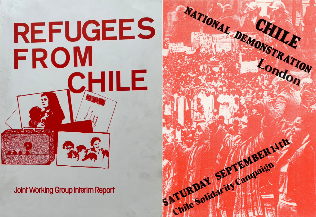 (left to right): Chile Solidarity Campaign magazine, date unknown. Chile Solidarity Campaign leaflet, 1985. Images courtesy of the Labour History Archive & Study Centre at People's History Museum.