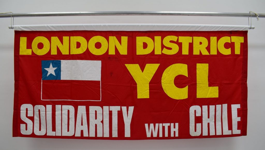 Image of Young Communist League London District Solidarity with Chile banner, around 1974. Image courtesy of People's History Museum.