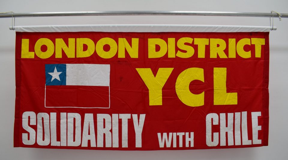 Image of Young Communist League London District Solidarity with Chile banner, around 1974. Image courtesy of People's History Museum.
