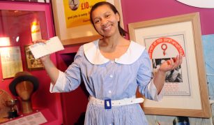 Image of Gabrielle, character from Living History performance No Bed of Roses. Image courtesy of People's History Museum.