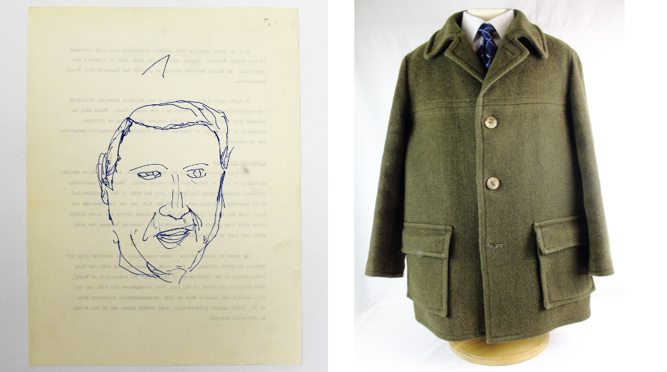 Denis Healey MP’s doodle of Leader of the Conservative Party Edward Heath (May 1970) and Michael Foot's coat (1981)