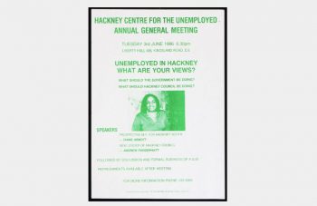 Image of Diane Abbott photograph, Hackney Centre For The Unemployed AGM flyer, 1986. Image courtesy of People's History Museum.