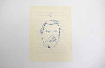 Image of MP Denis Healey's doodle of Leader of the Conservative Party Edward Heath on his copy of the Labour Party 1970 general election manifesto, 20 May 1970. Image courtesy of People's History Museum.
