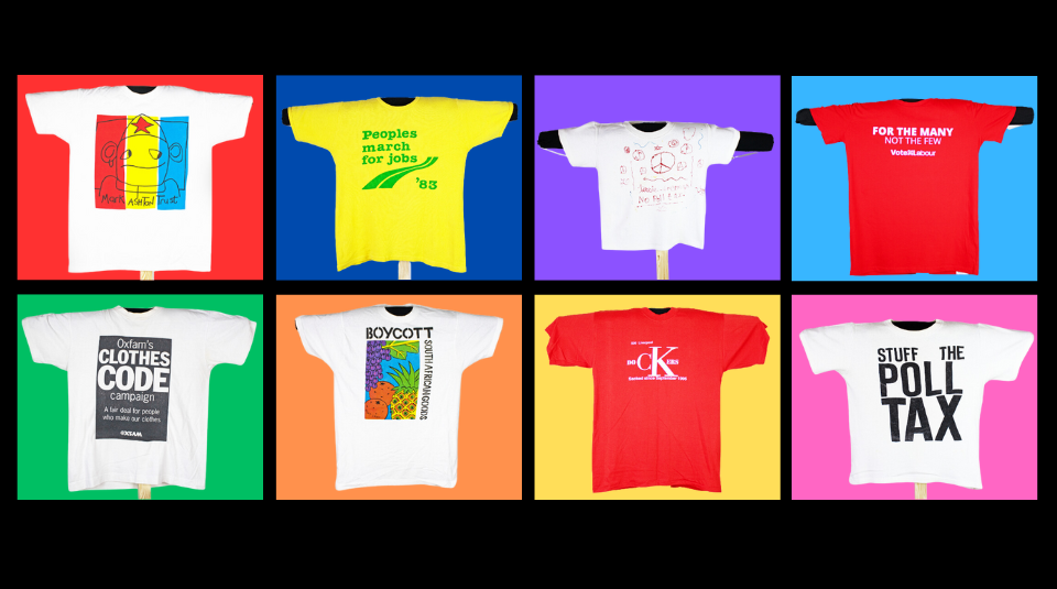 Image of T shirts with coloured backgrounds