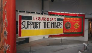 Image of 3 banners from 2025 banner exhibition at People's History Museum