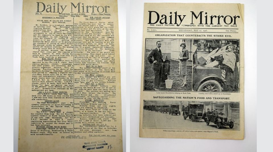 Image of Daily Mirror 10 May and 12 May 1926. Image courtesy of People's History Museum