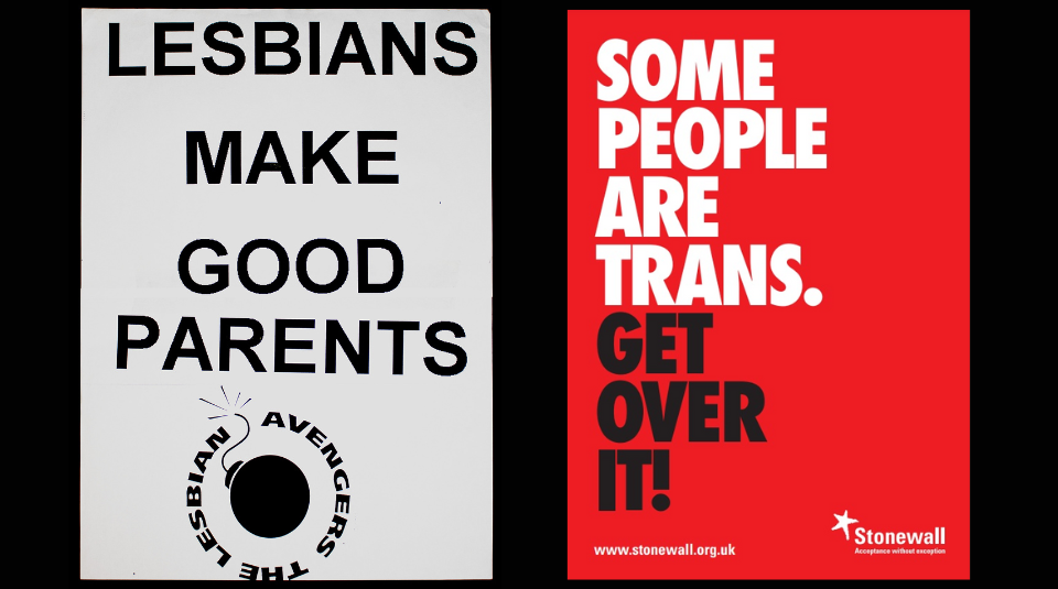 Image of The Lesbian Avengers 'Lesbians make good parents' poster + Stonewall 'Some people are trans' poster
