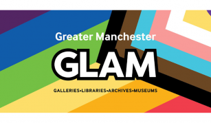 Image of A Pride flag, the text includes GLAM