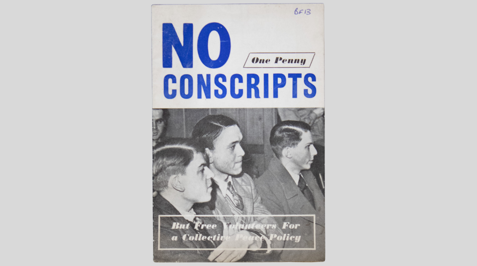 Image of 1930s leaflet with large blue title 