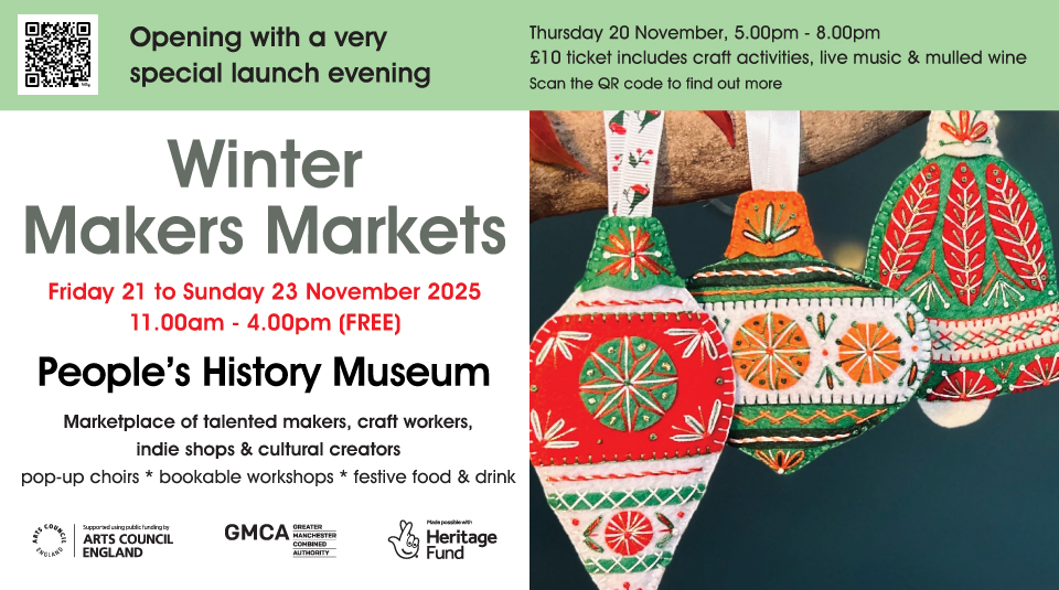 Image of Winter Makers Markets Image of Embroidered felt Christmas decorations. The text includes Winter Makers Markets.
