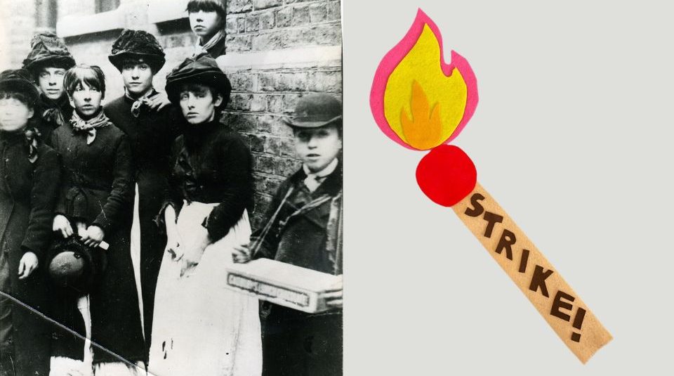 Image of Black and white photo of 19th century match girls